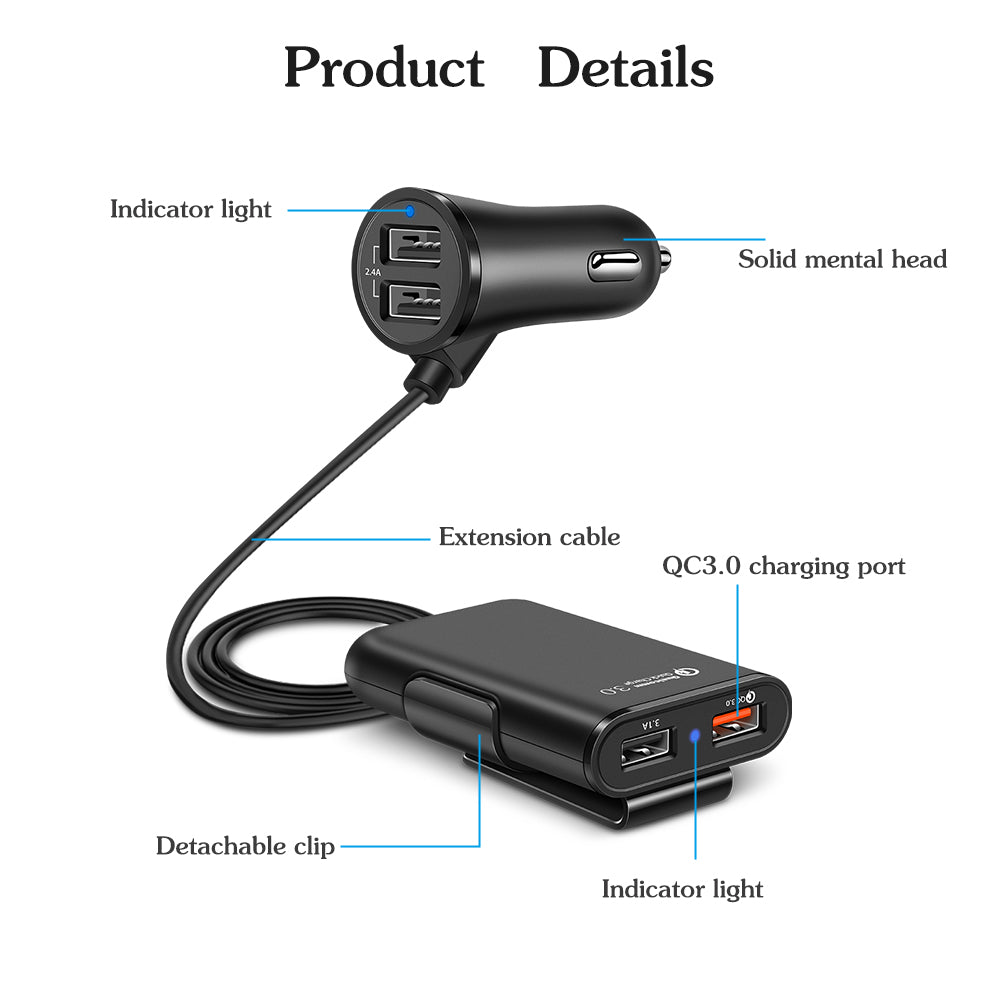 4 USB Charger Compatible With Back Seat Car Charging