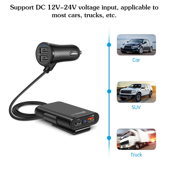 4 USB Charger Compatible With Back Seat Car Charging