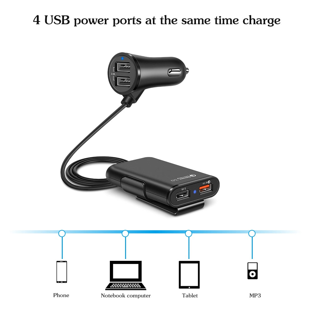 4 USB Charger Compatible With Back Seat Car Charging