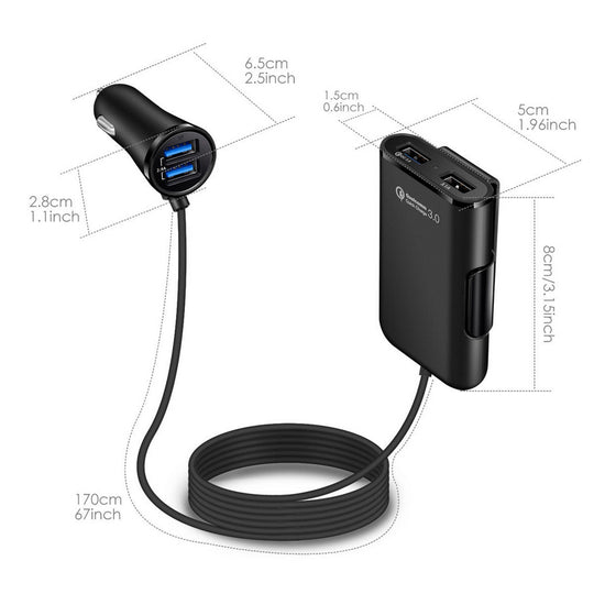 4 USB Charger Compatible With Back Seat Car Charging